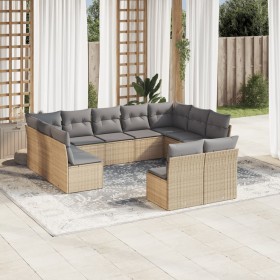 Set Divani da Giardino 11 pz con Cuscini Beige in Polyrattan