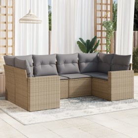 Set Divano da Giardino 6 pz con Cuscini Beige in Polyrattan