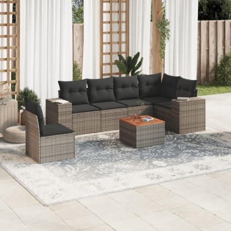 Set Divani da Giardino 7 pz con Cuscini Grigio in Polyrattan