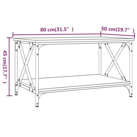 Tavolino da Salotto Nero 80x50x45 cm Legno Multistrato e Ferro