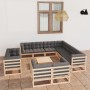 Set Divani Giardino 12 pz con Cuscini in Legno Massello di Pino