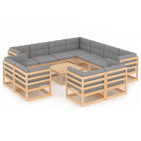 Set Divani Giardino 12 pz con Cuscini in Legno Massello di Pino