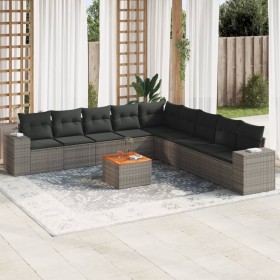 Set Divano da Giardino 10 pz con Cuscini Grigio in Polyrattan