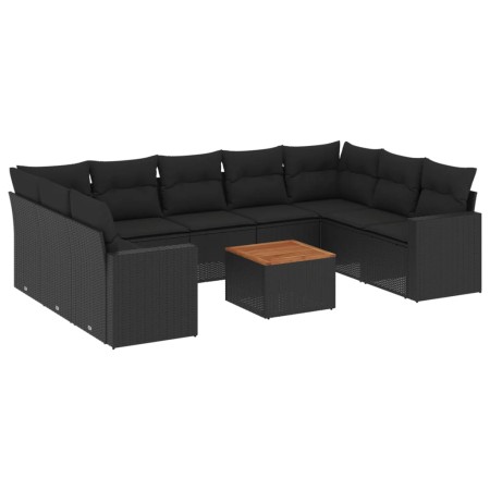 Set Divani da Giardino 10pz con Cuscini in Polyrattan Nero