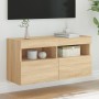 Mobile TV a Parete con Luci LED Rovere Sonoma 80x30x40 cm