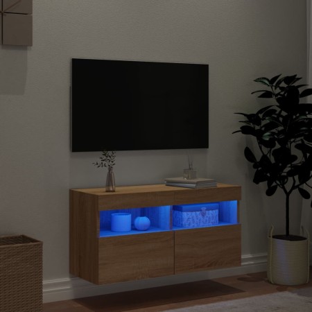 Mobile TV a Parete con Luci LED Rovere Sonoma 80x30x40 cm