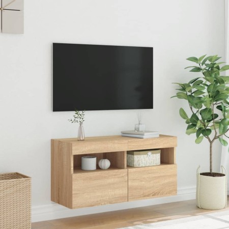 Mobile TV a Parete con Luci LED Rovere Sonoma 80x30x40 cm