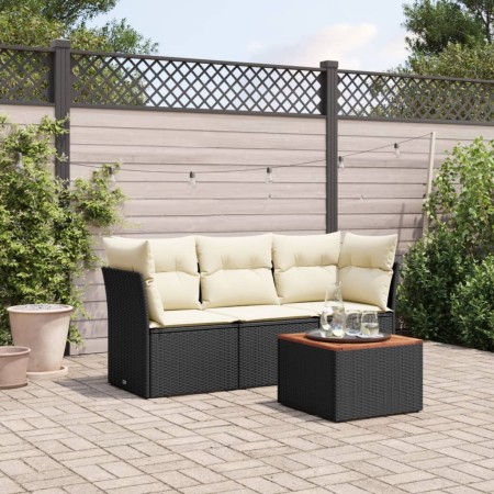 Set Divani da Giardino 4 pz con Cuscini Nero in Polyrattan