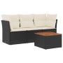 Set Divani da Giardino 4 pz con Cuscini Nero in Polyrattan