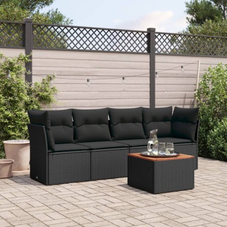 Set Divani da Giardino 5 pz con Cuscini in Polyrattan Nero