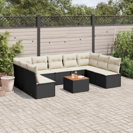 Set Divani da Giardino 10pz con Cuscini in Polyrattan Nero