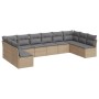 Set Divano da Giardino 10 pz con Cuscini Beige in Polyrattan