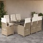 Set da Pranzo da Giardino 9 pz con Cuscini Beige in Polyrattan