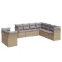 Set Divano da Giardino 9 pz con Cuscini Beige in Polyrattan