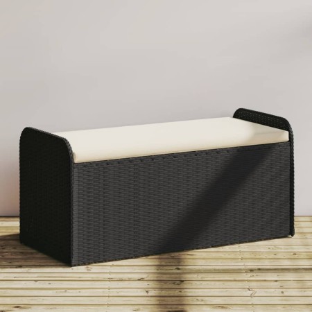 Cassapanca con Cuscino Nera 115x51x52 cm in Polyrattan