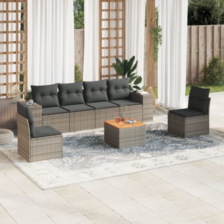 Set Divani da Giardino 7 pz con Cuscini Grigio in Polyrattan