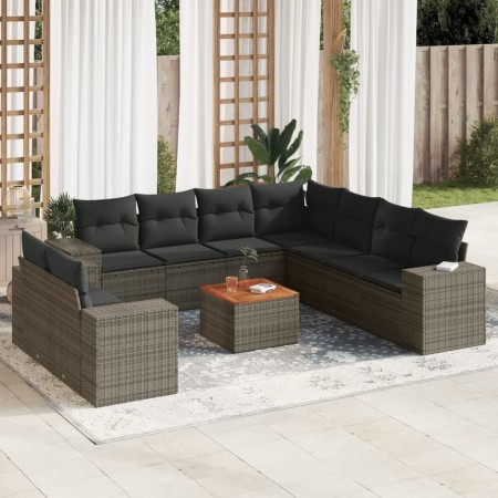 Set Divano da Giardino 10 pz con Cuscini Grigio in Polyrattan