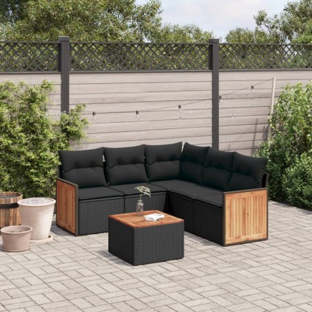 Set Divano da Giardino 6 pz con Cuscini Nero in Polyrattan