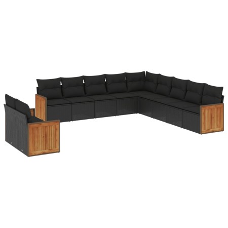 Set Divani da Giardino 11 pz con Cuscini in Polyrattan Nero