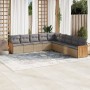 Set Divano da Giardino 9 pz con Cuscini Beige in Polyrattan