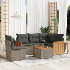 Set Divano da Giardino 6 pz con Cuscini Grigio in Polyrattan