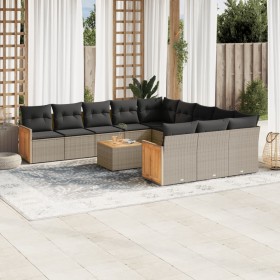 Set Divani da Giardino 12 pz con Cuscini Grigio in Polyrattan