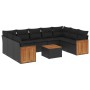 Set Divani da Giardino 10pz con Cuscini in Polyrattan Nero