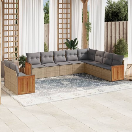 Set Divano da Giardino 10 pz con Cuscini Beige in Polyrattan