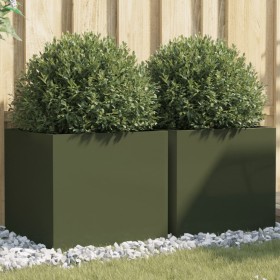 Fioriere 2pz Verde Oliva 49x47x46 cm Acciaio Laminato a Freddo