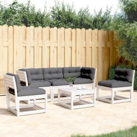 Set Divani Giardino 5pz con Cuscini Bianco Legno Massello Pino