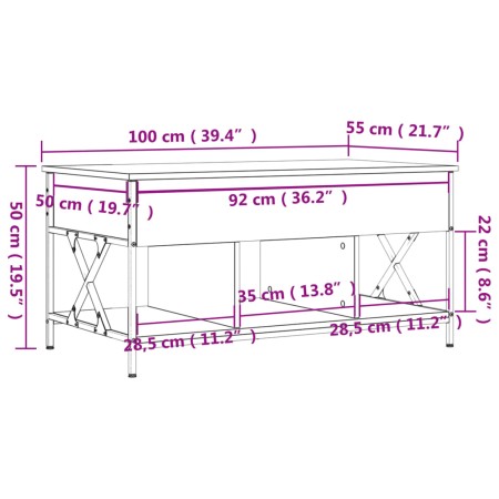 Tavolino da Salotto Nero 100x55x50cm Legno Multistrato Metallo