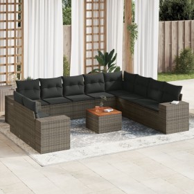 Set Divani da Giardino 11 pz con Cuscini in Polyrattan Grigio