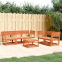 Set Divani da Giardino 5 pz Marrone Cera Legno Massello Pino