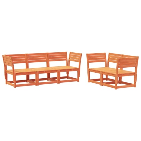 Set Divani da Giardino 5 pz Marrone Cera Legno Massello Pino