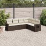 Set Divano da Giardino 6 pz con Cuscini Marrone in Polyrattan