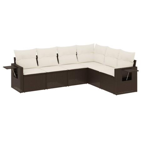 Set Divano da Giardino 6 pz con Cuscini Marrone in Polyrattan