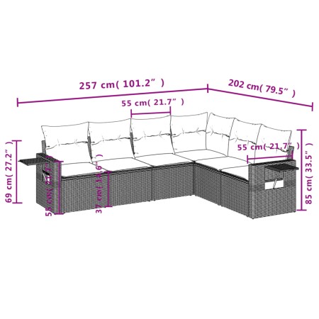 Set Divano da Giardino 6 pz con Cuscini Marrone in Polyrattan