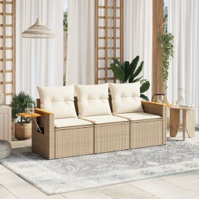 Set Divano da Giardino 3 pz con Cuscini Beige in Polyrattan