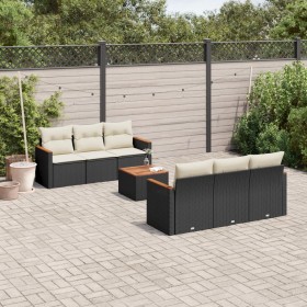 Set Divani da Giardino con Cuscini 7pz Nero Polyrattan