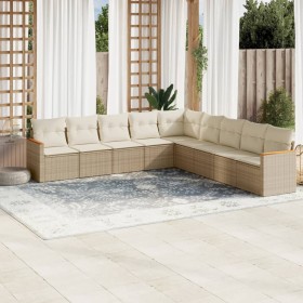 Set Divano da Giardino 9 pz con Cuscini Beige in Polyrattan