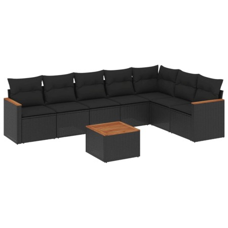 Set Divani da Giardino con Cuscini 8 pz Nero in Polyrattan