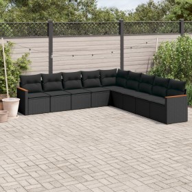 Set Divani da Giardino 9 pz con Cuscini Nero in Polyrattan