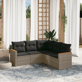 Set Divano da Giardino 5 pz con Cuscini Grigio in Polyrattan