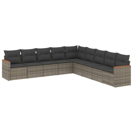 Set Divano da Giardino 9 pz con Cuscini Grigio in Polyrattan