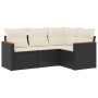 Set Divani da Giardino 4 pz con Cuscini Nero in Polyrattan