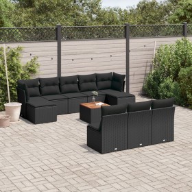 Set Divani da Giardino 11 pz con Cuscini in Polyrattan Nero