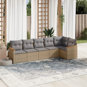 Set Divano da Giardino 6 pz con Cuscini Beige in Polyrattan