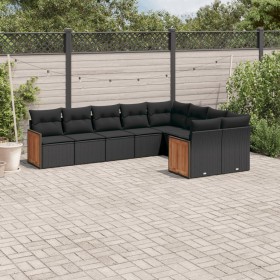 Set Divani da Giardino 9 pz con Cuscini Nero in Polyrattan