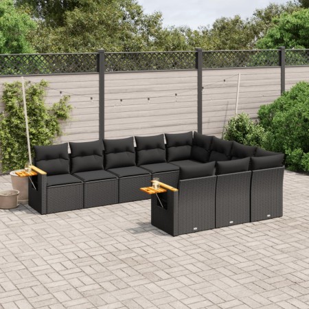 Set Divani da Giardino 10pz con Cuscini in Polyrattan Nero