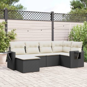 Set Divano da Giardino 6 pz con Cuscini Nero in Polyrattan